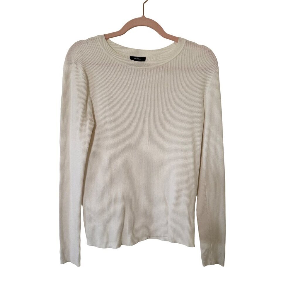 Halogen Womens Ribbed White Sweater L Long Sleeve Round Neck Soft Blend Fabric - Picture 5 of 16
